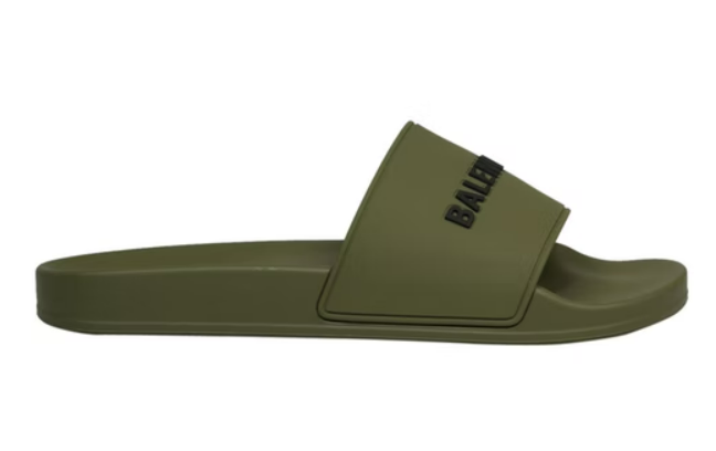 Ba1en*iaga Pool Slides Khaki Black 3D Logo