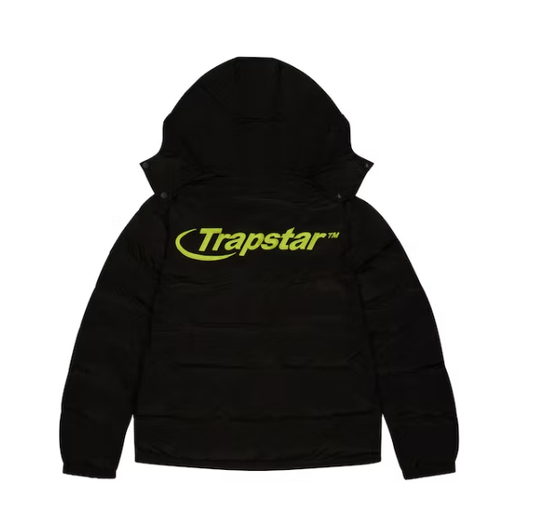Trapstar Hyperdrive Detachable Hooded Puffer Jacket Black/Lime