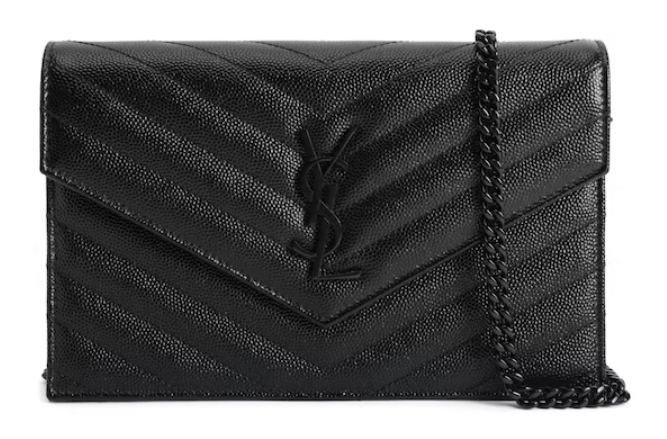 Sa1nt Lau*nt Envelope Chain Wallet Grain De Poudre Black