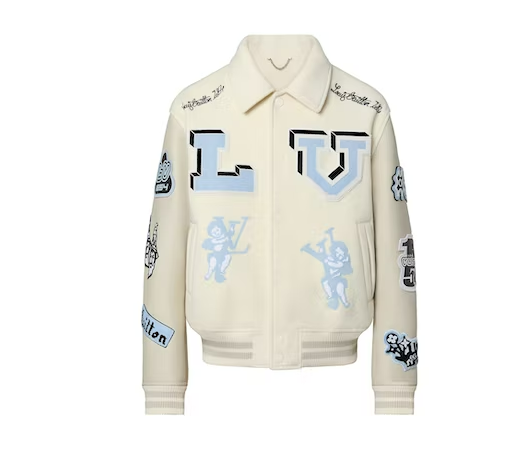 L0vis Vvtt0n Multi-Patches Mixed Leather Varsity Blouson Milky White