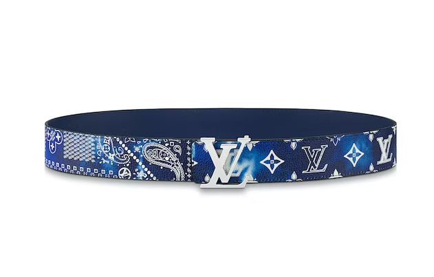 L0vis Vvtt0n LV Initials MNG Bandana 40MM Reversible Belt Blue
