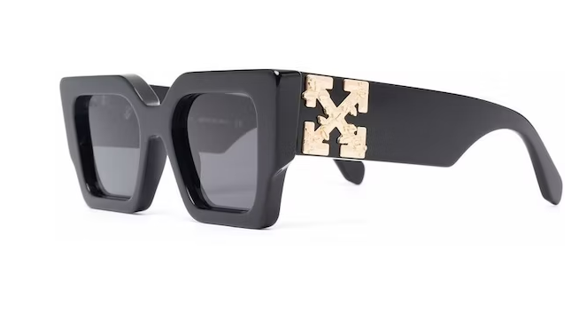 Off-White Catalina Rectangular Frame Sunglasses Black/Dark Grey/Gold
