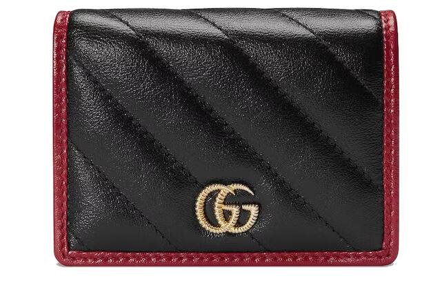 Gvc*1 GG Marmont Card Case Wallet Diagonal Matelasse Black/Cerise
