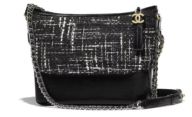Ch**el Gabrielle Hobo Bag Tweed Calfskin Silver/Gold-tone Black Multicolor