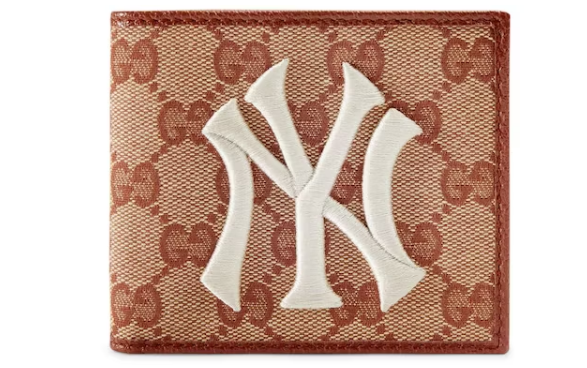 Gvc*1 New York Yankees Patch Wallet GG Beige/Brick Red