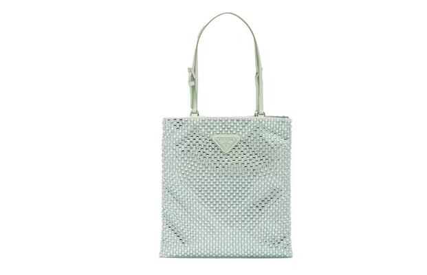 Pra*a Embellished Satin Handbag Aqua