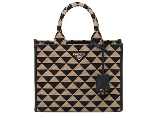 Pra*a Small Symbole Embroidered Fabric Handbag Black/Beige