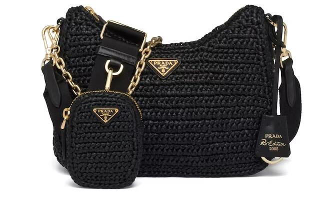 Pra*a Re-Edition 2005 Raffia Bag Black