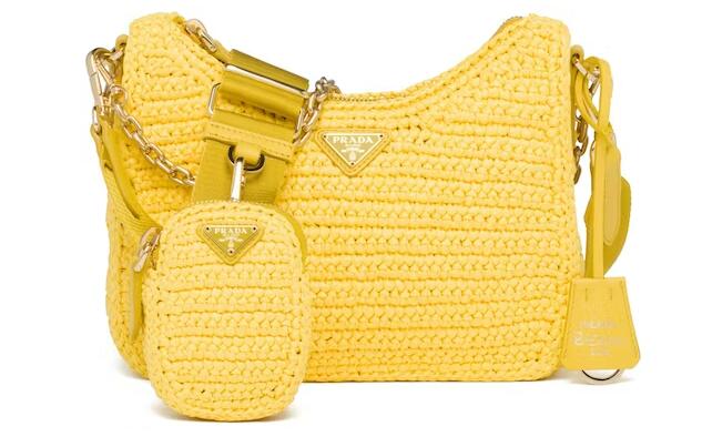 Pra*a Re-Edition 2005 Raffia Bag Yellow