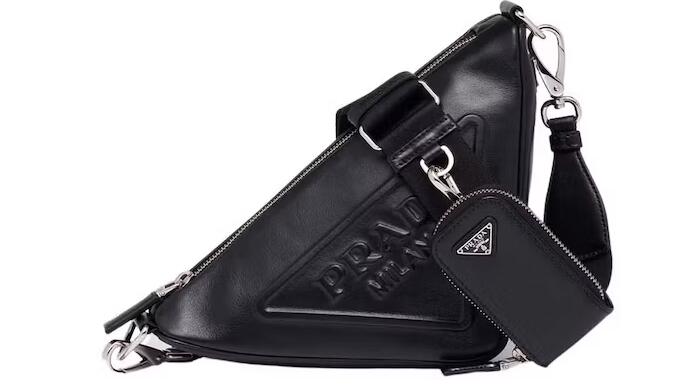 Pra*a Triangle Leather Shoulder Bag Black