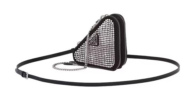 Pra*a Embellished Satin and Leather Mini Pouch Crystal