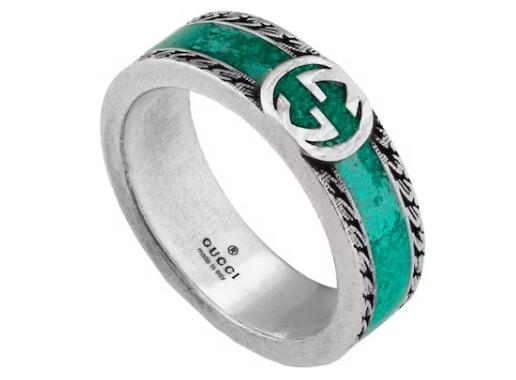 Gvc*1 Ring With Interlocking G Turquoise Enamel Silver