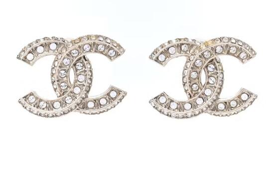 Ch**el Crystal Timeless CC Earrings Light Gold