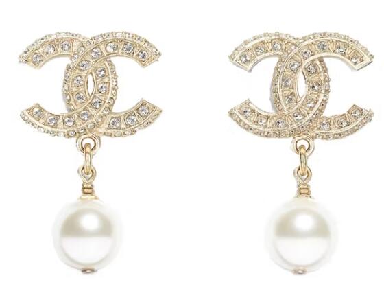 Ch**el Resin and Strass Metal Earrings Gold/Transparent