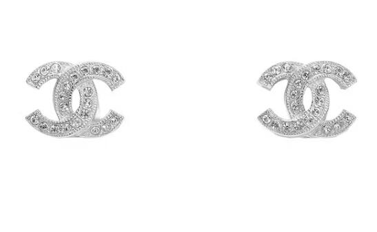 Ch**el Metal and Strass Earrings Crystal Silver