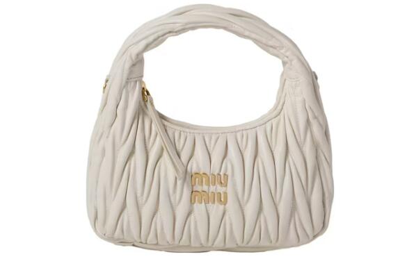 Miu Miu Wander Matelasse Nappa Leather Mini Hobo Bag White
