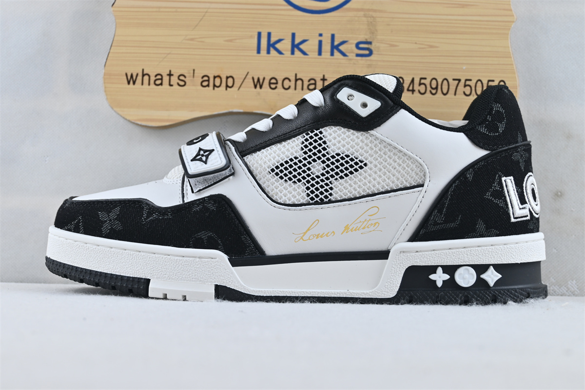 L0vis Vvtt0n LV Trainer Velcro Strap Monogram Denim Black White