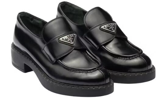 Pra*a Chocolate 50mm Loafer Black Brushed Leather
