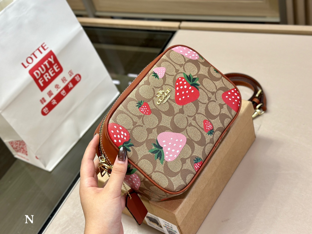 Coach Bags Coach Mini Jamie Camera Bag In Signature Canvas With Wild Strawberry Print