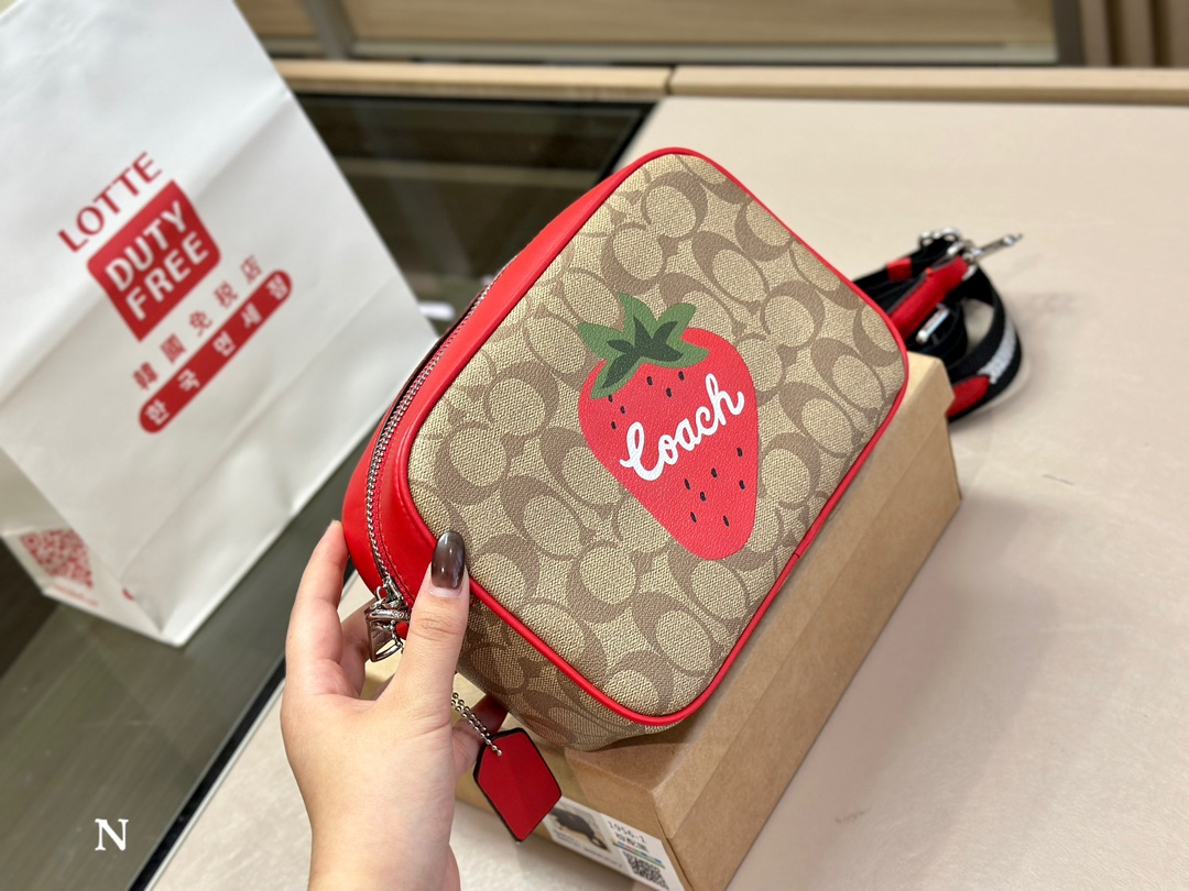 Coach Mini Jamie Camera Bag In Signature Canvas With Wild Strawberry