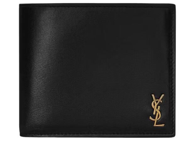 Sa1nt Lau*nt Tiny Cassandre East/West Bifold Wallet In Shiny Leather Black