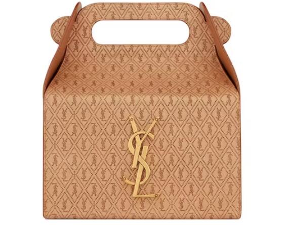 Sa1nt Lau*nt Take-Away Box In Vegetable-Tanned Leather Dusty Vintage Brown Gold