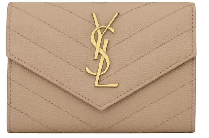 Sa1nt Lau*nt Cassandre Grain De Poudre Envelope Wallet Small Dark Beige