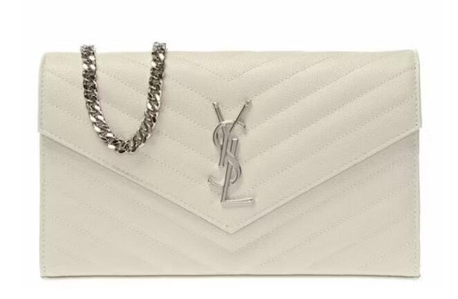 Sa1nt Lau*nt Monogram Chain Wallet Matelasse Grain de Poudre Blanc Vintage