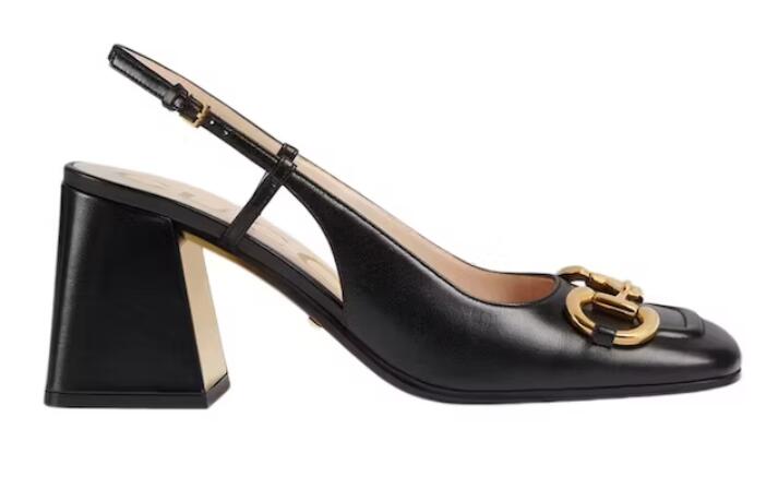 Gvc*1 Horsebit 75mm Heeled Slingback Black Leather