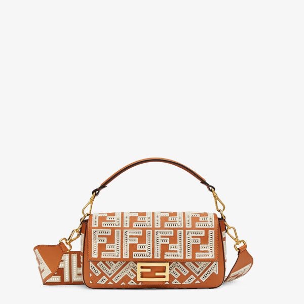 F**di Brown Embroidered FF Medium Baguette Bag