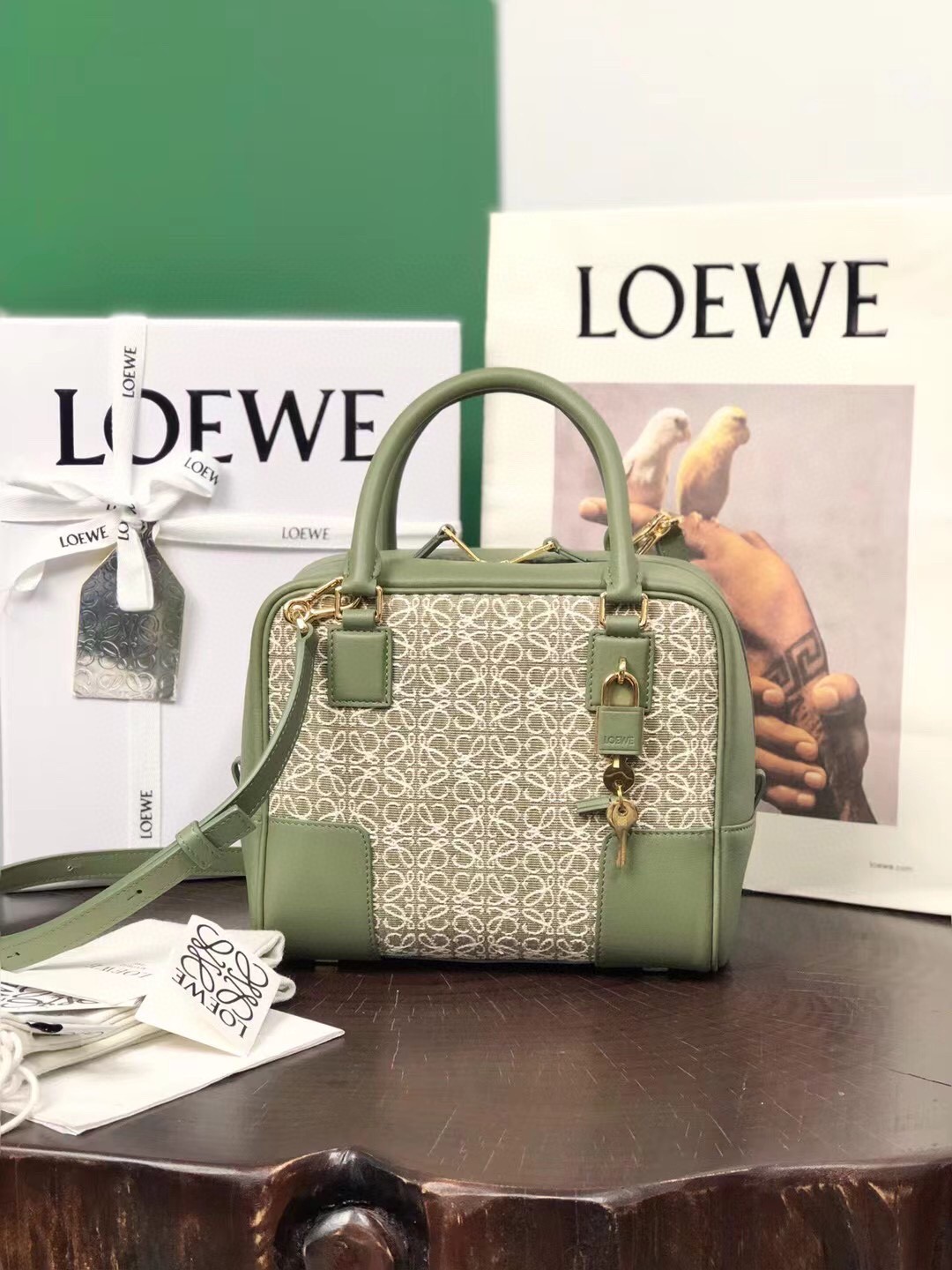 L0ew* Authenticated Amazona Handbag Leather Orange Plain for Women