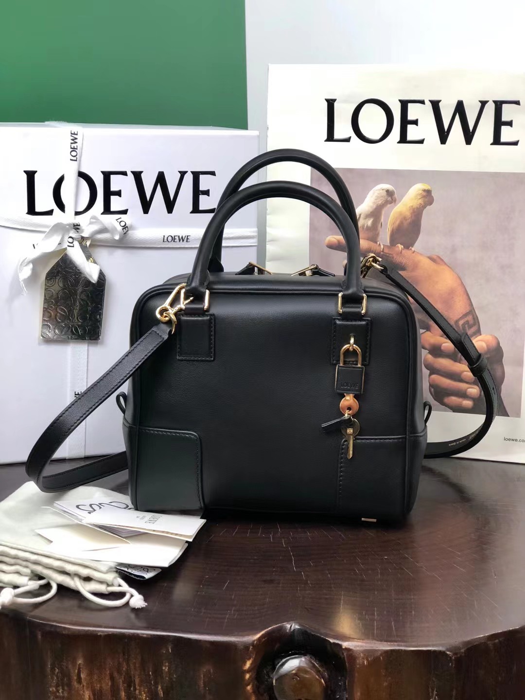 L0ew* Amazona 16 Square Top Handle Bag Black