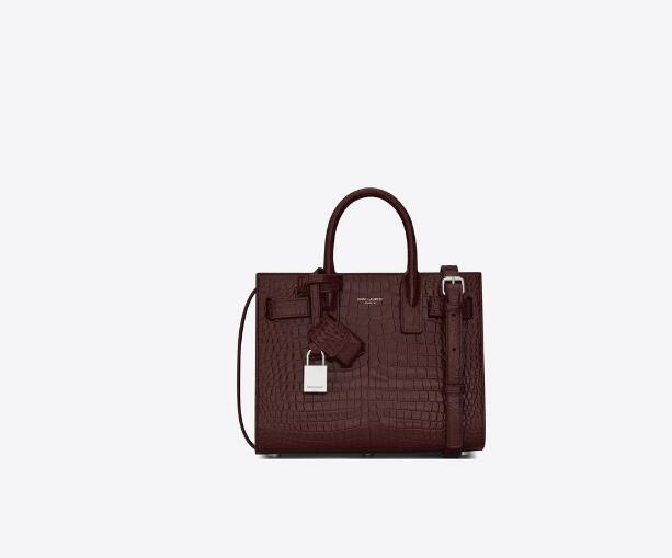 Sa1nt Lau*nt  Nano Sac de Jour Croc-Embossed Tote Bag
