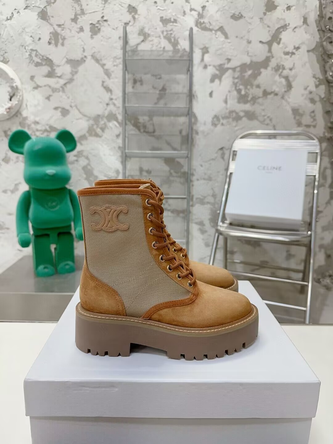 Women Ce1i*e Bulky Lace-up Boot With Triomphe In Nylon