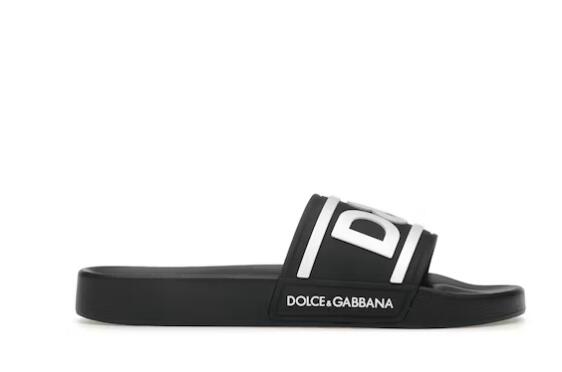 Dolce Gabbana Beachwear Sliders DG Logo Black White