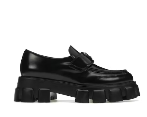 Pra*a Monolith 55mm Pointy Loafer Black Brushed Leather