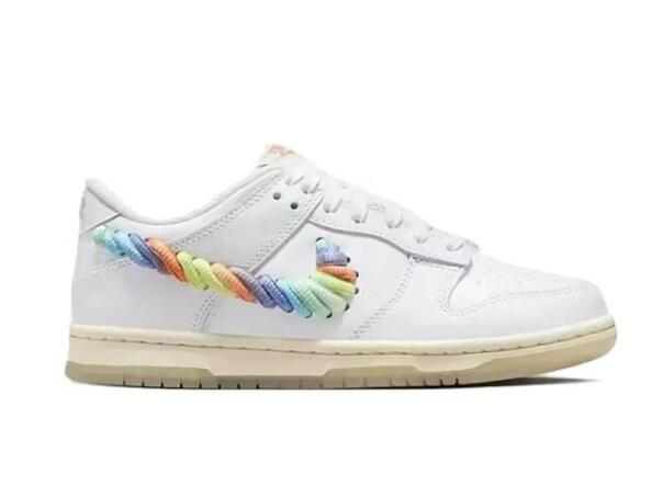 Nike Dunk Low SE White Rainbow Lace Swoosh