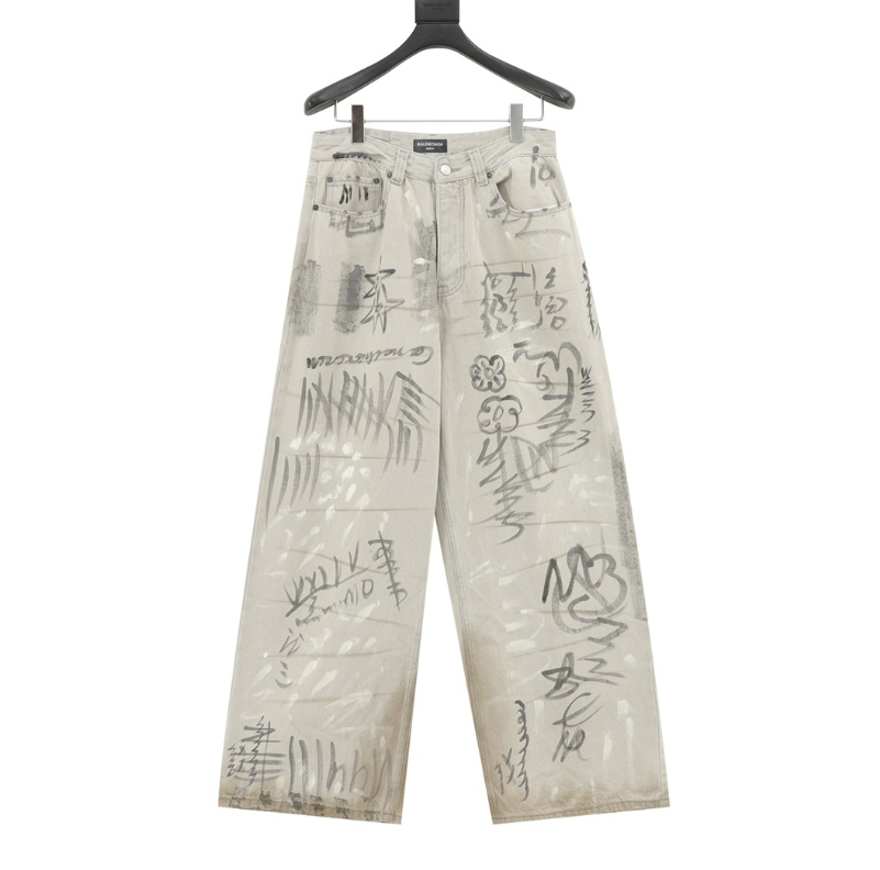 Ba1en*iaga  Graffiti Baggy Pants in Black