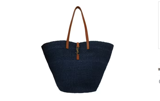 Sa1nt Lau*nt Panier Sou Tote Bag Braided Raffia Dark Blue