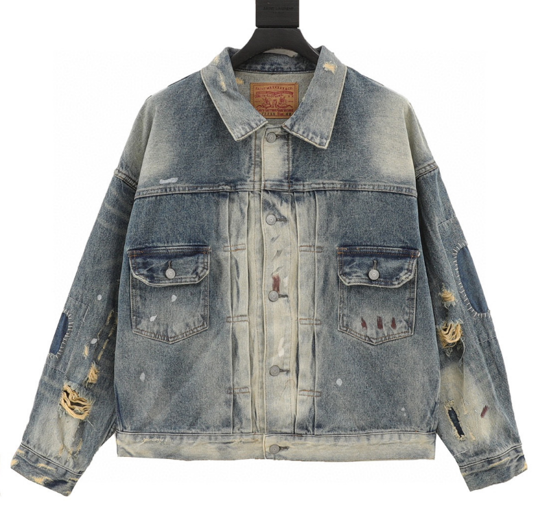 SAINT MICHAEL washed distressed patch denim jacket  2024