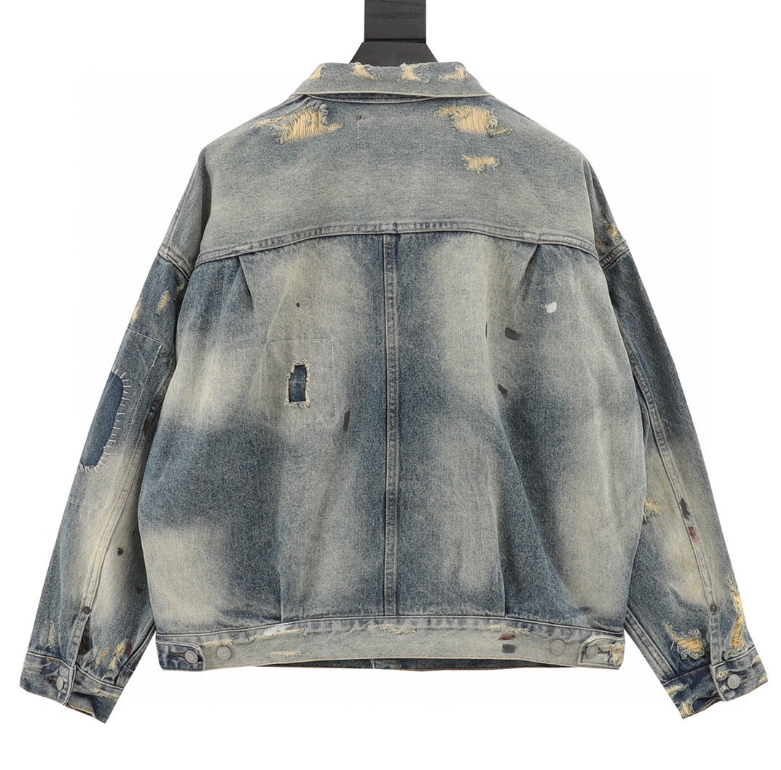 SAINT MICHAEL washed distressed patch denim jacket  2024